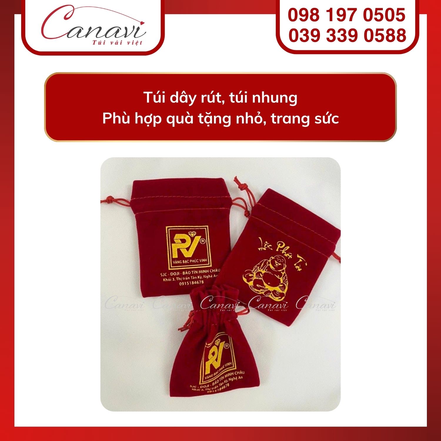 Túi dây rút, túi nhung: phù hợp quà nhỏ