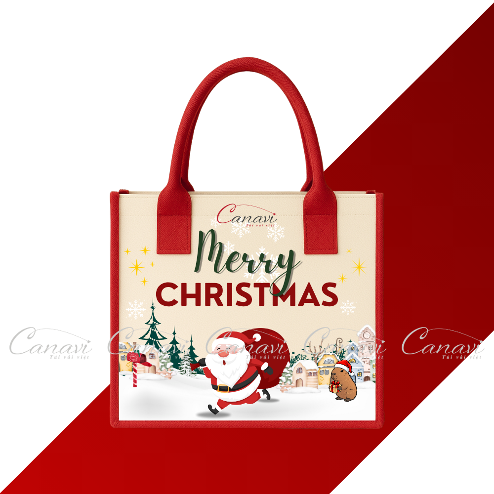 Túi Vải Đay Linen Họa Tiết Merry Christmas TVĐ09 2 túi vải đay linen họa tiết merry christmas