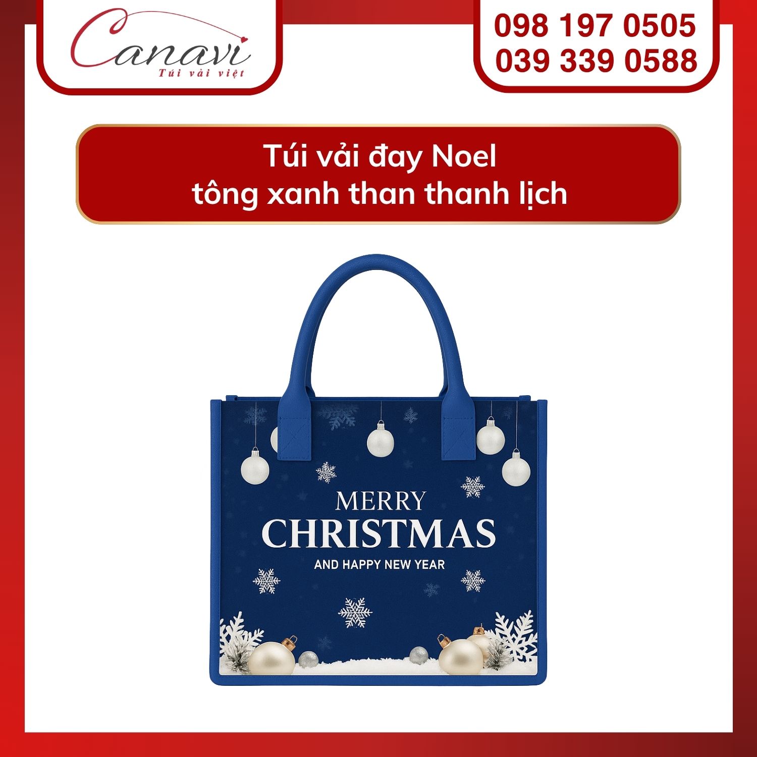 10+ mẫu túi vải Noel cho thương hiệu, doanh nghiệp, tổ chức, trường học 11 Túi vải đay noel màu xanh than thanh lịch họa tiết giáng sinh Merry Christmas