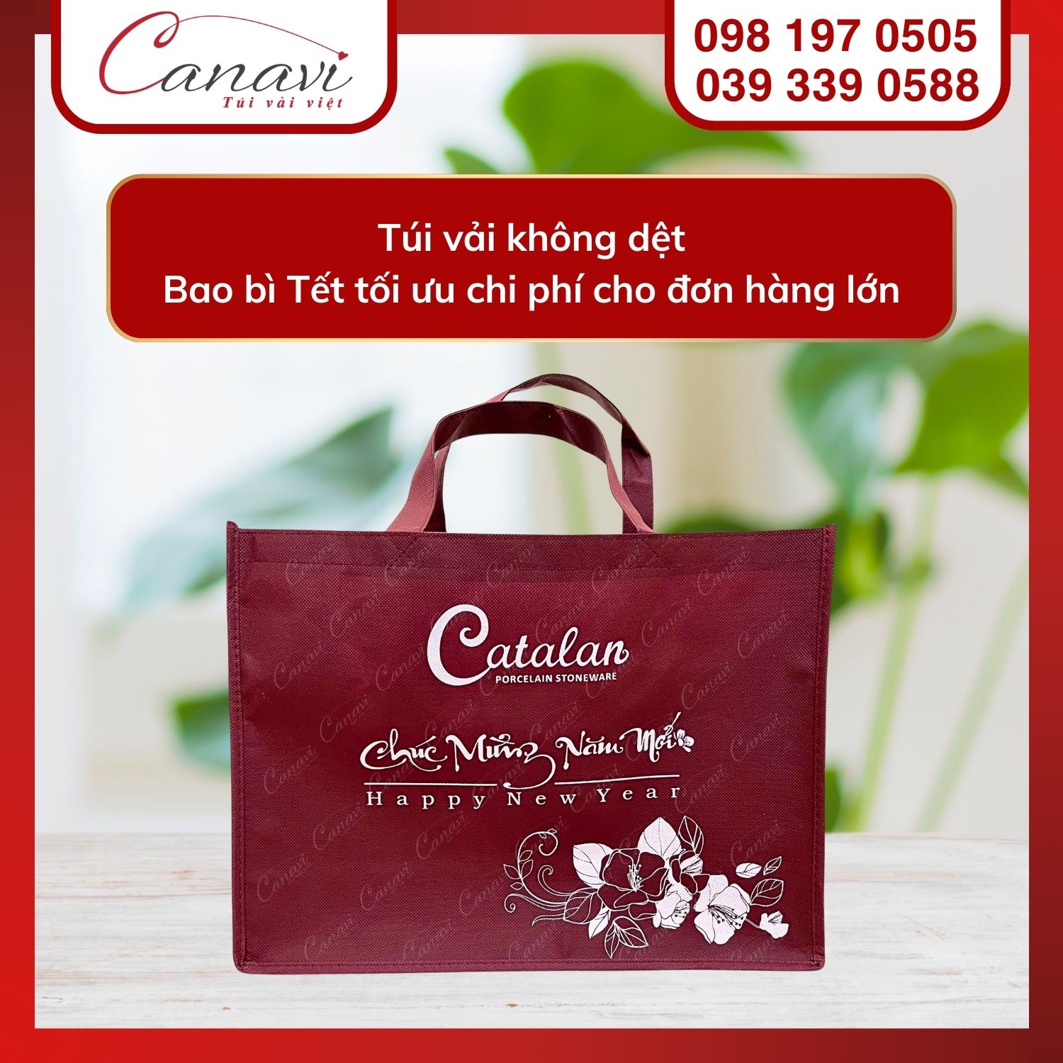 Xưởng Canavi nhận OEM túi vải số lượng lớn: Giải pháp bao bì Tết 2026 cho công ty quà tặng, nhà phân phối 3 Túi vải không dệt: Giải pháp bao bì Tết tối ưu chi phí cho đơn hàng lớn