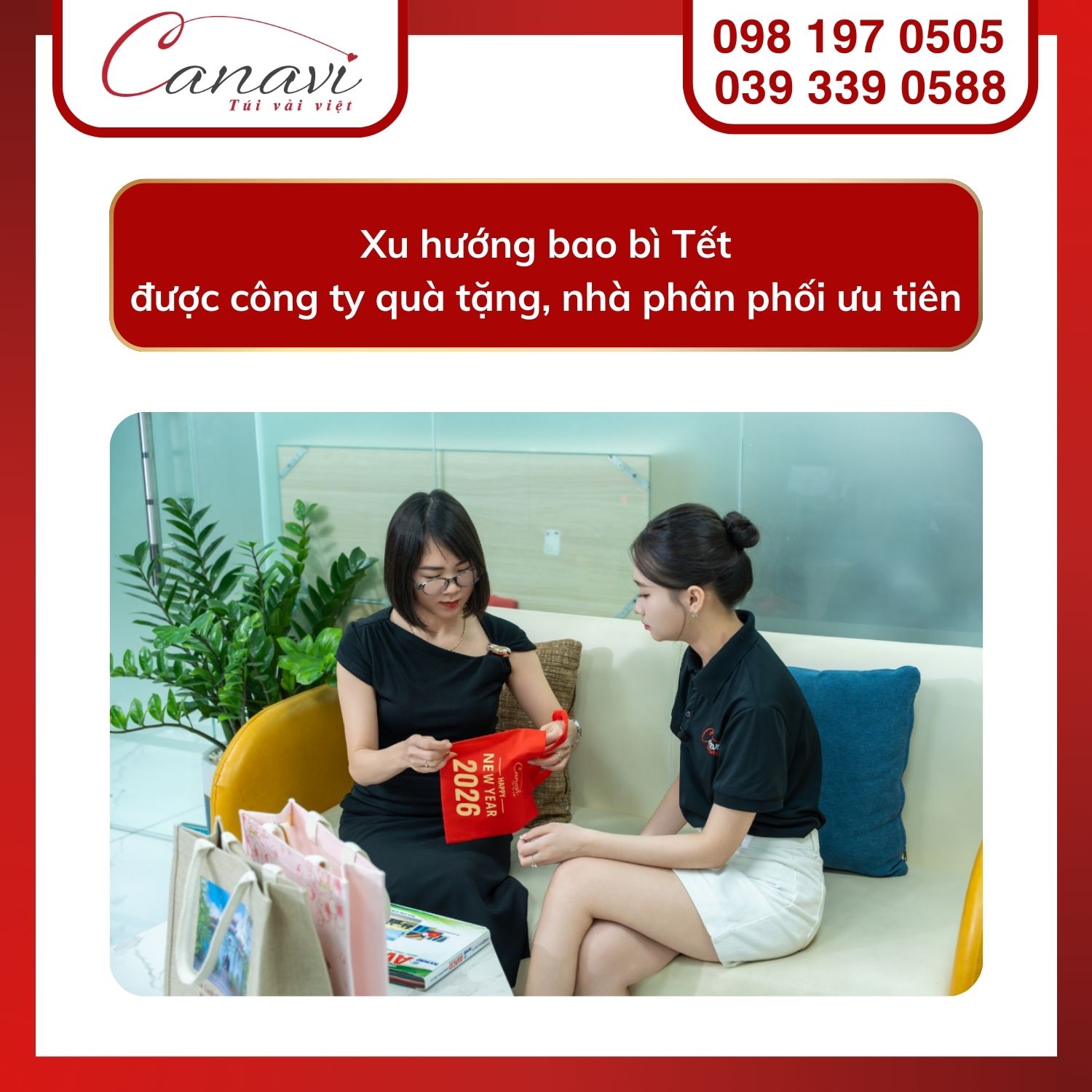 Xưởng Canavi nhận OEM túi vải số lượng lớn: Giải pháp bao bì Tết 2026 cho công ty quà tặng, nhà phân phối 2 Xu hướng bao bì Tết được công ty quà tặng, nhà phân phối ưu tiên