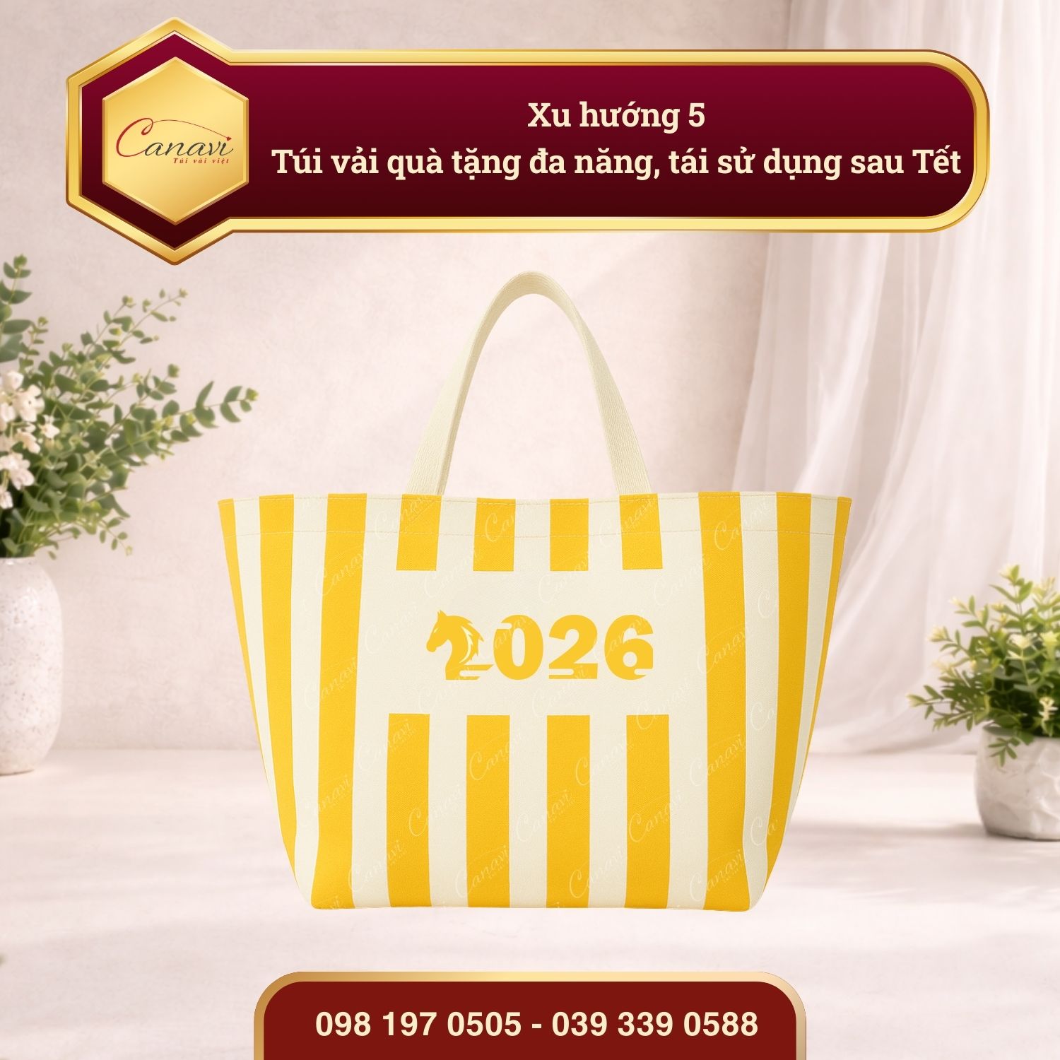 Xu hướng 5: Túi vải quà tặng đa năng, tái sử dụng sau Tết