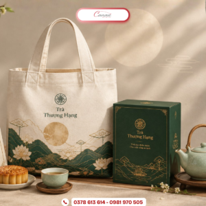 Quà Tặng Doanh Nghiệp Mùa Trung Thu: 10 Ý Tưởng Thiết Thực Và Ý Nghĩa Cùng Túi Vải 3 tui-vai-ket-hop-banh-trung-thu-va-tra